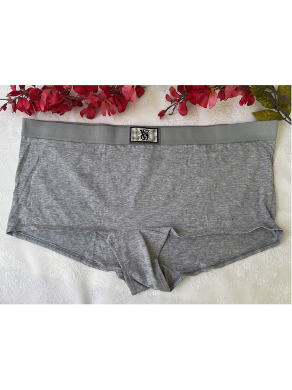 VICTORIA'S SECRET XXL GRAY RHINESTONE SHINE PATCH SUPERMAN SHORTIE PANTIES NWT